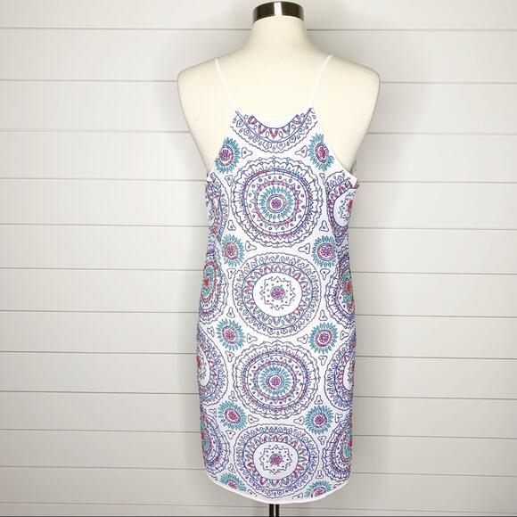 New Friends Colony Medallion Beaded Shift Dress White Blue Size Large - Picture 8 of 11